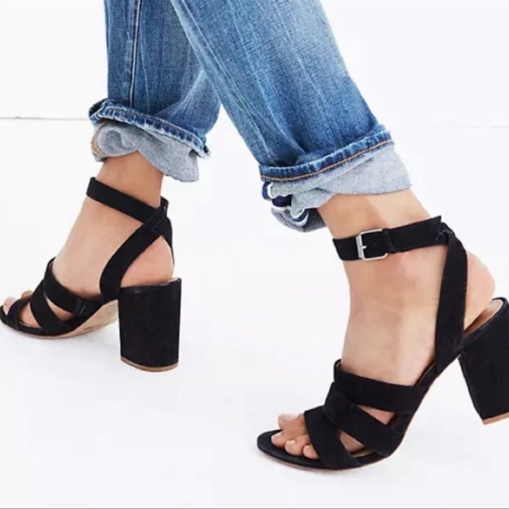 Madewell Black Suede Strappy Block Heels